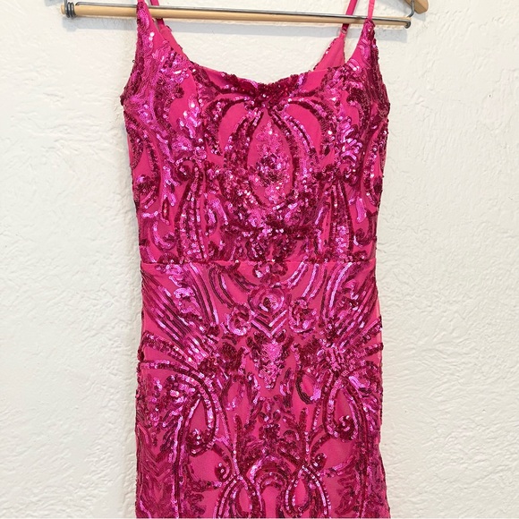 Windsor Dress Pink Sequin Mesh Prom HoCo Party XS Ashley - Picture 3 of 7